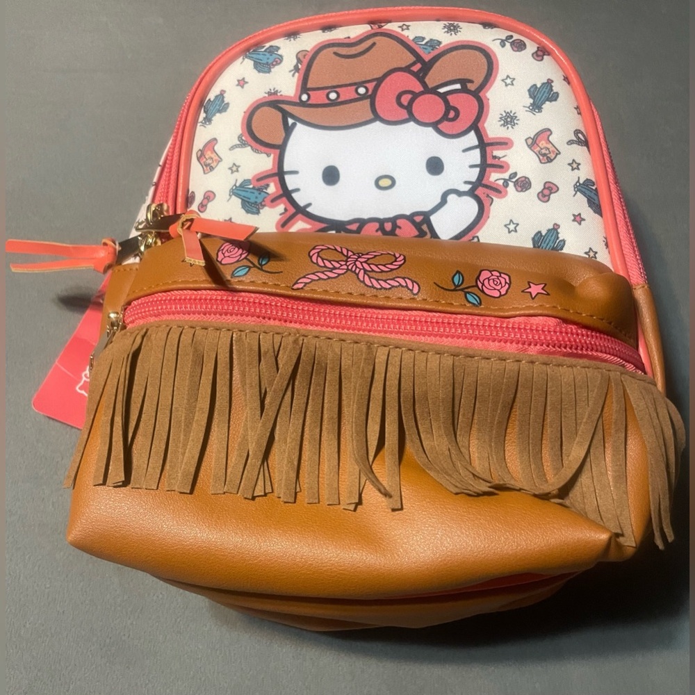 Hello Kitty Cowgirl Mini Backpack Western Fringe Sanrio Kids Tan Pink NWT - Picture 7 of 12